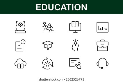 Education Icon Set. Modern and Minimalist Icons for Learning, Teaching, Schools, and Digital Educational Tools