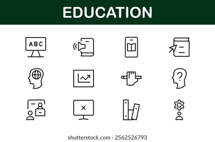 Education Icon Set. Modern and Minimalist Icons for Learning, Teaching, Schools, and Digital Educational Tools