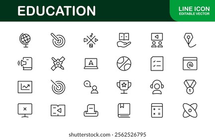 Education Icon Set. Modern and Minimalist Icons for Learning, Teaching, Schools, and Digital Educational Tools