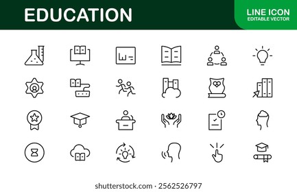 Education Icon Set. Modern and Minimalist Icons for Learning, Teaching, Schools, and Digital Educational Tools