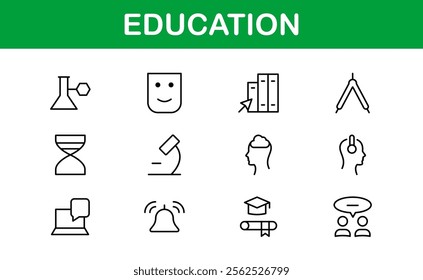 Education Icon Set. Modern and Minimalist Icons for Learning, Teaching, Schools, and Digital Educational Tools