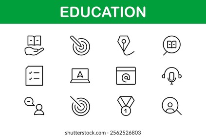 Education Icon Set. Modern and Minimalist Icons for Learning, Teaching, Schools, and Digital Educational Tools