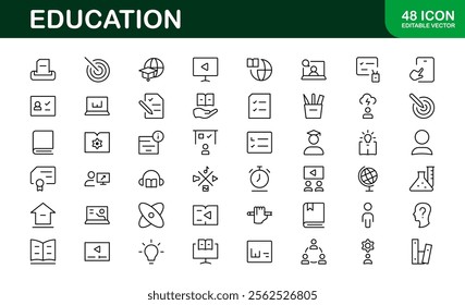 Education Icon Set. Modern and Minimalist Icons for Learning, Teaching, Schools, and Digital Educational Tools