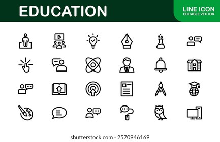 Education Icon Set. Modern and Minimalist Icons for Learning, Teaching, Schools, and Digital Educational Tools