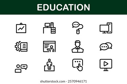 Education Icon Set. Modern and Minimalist Icons for Learning, Teaching, Schools, and Digital Educational Tools