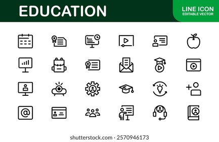 Education Icon Set. Modern and Minimalist Icons for Learning, Teaching, Schools, and Digital Educational Tools