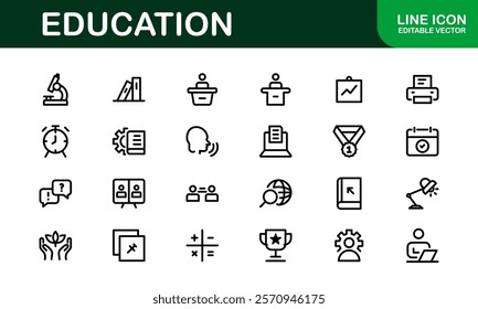 Education Icon Set. Modern and Minimalist Icons for Learning, Teaching, Schools, and Digital Educational Tools