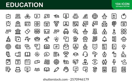 Education Icon Set. Modern and Minimalist Icons for Learning, Teaching, Schools, and Digital Educational Tools