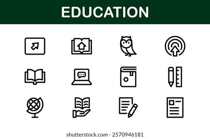 Education Icon Set. Modern and Minimalist Icons for Learning, Teaching, Schools, and Digital Educational Tools