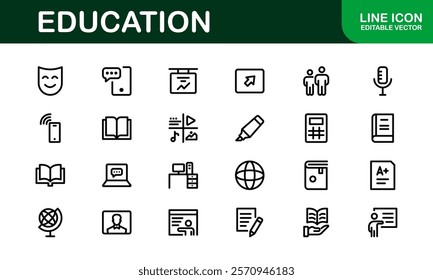 Education Icon Set. Modern and Minimalist Icons for Learning, Teaching, Schools, and Digital Educational Tools