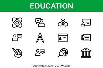 Education Icon Set. Modern and Minimalist Icons for Learning, Teaching, Schools, and Digital Educational Tools