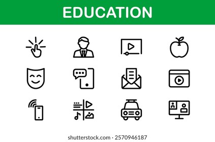 Education Icon Set. Modern and Minimalist Icons for Learning, Teaching, Schools, and Digital Educational Tools