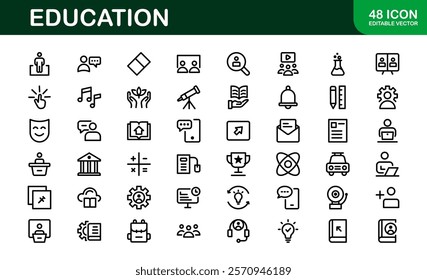 Education Icon Set. Modern and Minimalist Icons for Learning, Teaching, Schools, and Digital Educational Tools