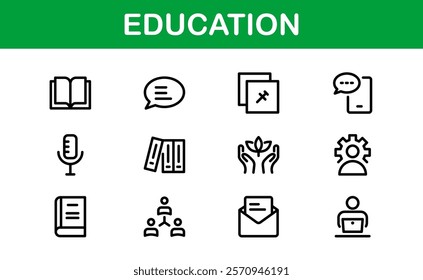 Education Icon Set. Modern and Minimalist Icons for Learning, Teaching, Schools, and Digital Educational Tools