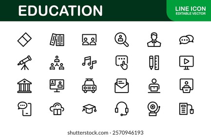 Education Icon Set. Modern and Minimalist Icons for Learning, Teaching, Schools, and Digital Educational Tools