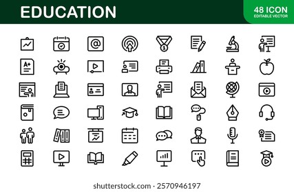 Education Icon Set. Modern and Minimalist Icons for Learning, Teaching, Schools, and Digital Educational Tools