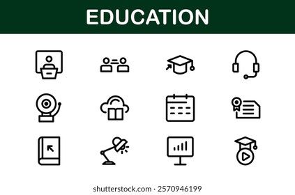 Education Icon Set. Modern and Minimalist Icons for Learning, Teaching, Schools, and Digital Educational Tools