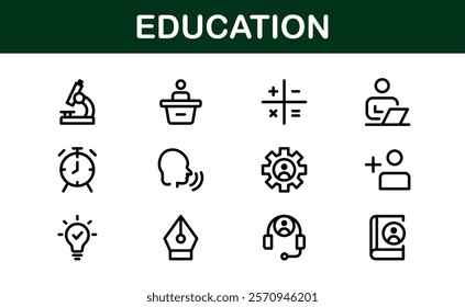 Education Icon Set. Modern and Minimalist Icons for Learning, Teaching, Schools, and Digital Educational Tools