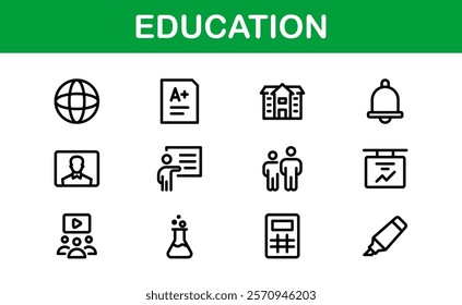 Education Icon Set. Modern and Minimalist Icons for Learning, Teaching, Schools, and Digital Educational Tools