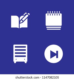 education icon set. notepad, open book and next vector icon for graphic design and web