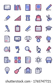 education icon set outline style filled color modern flat design vector