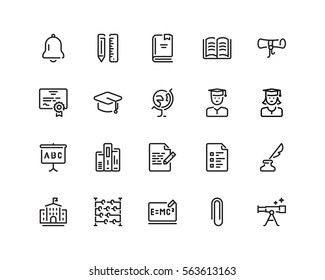 Education icon set, outline style