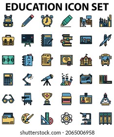 Education Icon Set Perfect Pixel Filled Stock Vector (Royalty Free ...