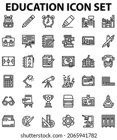 Education icon set perfect pixel and outline design