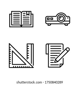 Education icon set = read book, projector, measurement, file edit