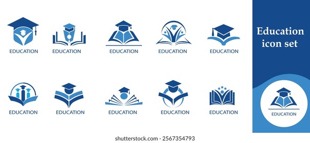 Education icon set, school, education, book, coach, online, lecture, technology, workshop, knowledge, vector, remote, video, distance, conference, study, page and more.