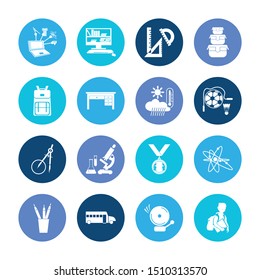 Education icon set and school boy with food container, meteorology and pencils. Compass related education icon vector for web UI logo design