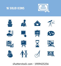 Education icon set and school boy with school girl, music class and blackboard. Pupil related education icon vector for web UI logo design.
