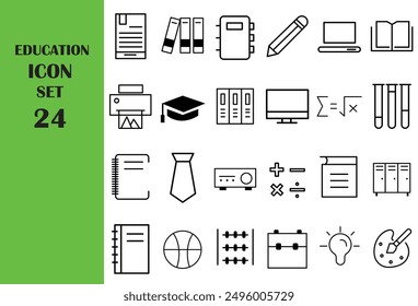 Education icon set in simple outline style. Suitable for design element of school and collage app icon, education website, and learning program symbol collection. Vector illustration. Eps file 147.