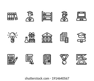 Education Icon Set with Student Avatar, Laptop, Lightbulb, Idea, Laboratory, School, University, Graduation Cap, Medal Icon