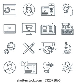 Education icon set suitable for info graphics, websites and print media. Black and white flat line icons.