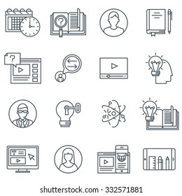 Education icon set suitable for info graphics, websites and print media. Black and white flat line icons.