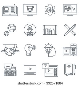 Education icon set suitable for info graphics, websites and print media. Black and white flat line icons.