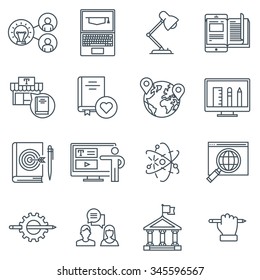 Education icon set suitable for info graphics, websites and print media. Black and white flat line icons.