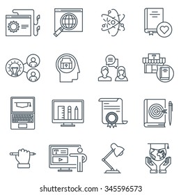 Education icon set suitable for info graphics, websites and print media. Black and white flat line icons.