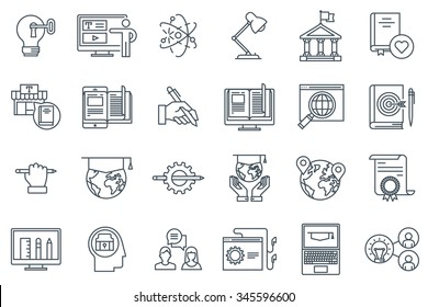 Education icon set suitable for info graphics, websites and print media. Black and white flat line icons.