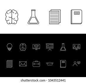 Education icon set and teacher with letter, education video and book. Light related education icon vector items for web UI logo design.