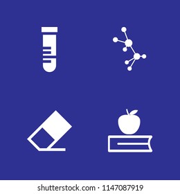 education icon set. test tube, eraser and book and apple vector icon for graphic design and web