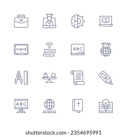 Education icon set. Thin line icon. Editable stroke. Containing career, online learning, brain, blackboard, online education, architectural, mass, ancient scroll, marker, teaching, knowledge, bible.