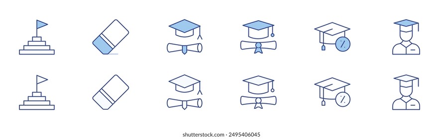 Education icon set in two styles, Duotone and Thin Line style. Editable stroke. graduate, education, goal, eraser, student.