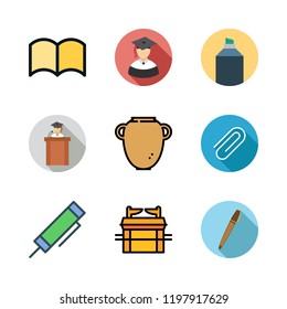 education icon set. vector set about hebrew, paper clip, lecture and pen icons set.