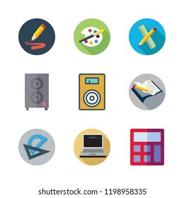 education icon set. vector set about paint palette, speaker, laptop and pencil icons set.