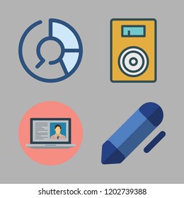 education icon set. vector set about speaker, pie chart, pen and laptop icons set.
