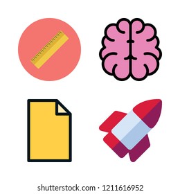 education icon set. vector set about ruler, office material, startup and brain icons set.