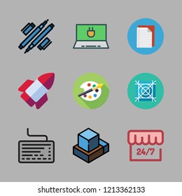 education icon set. vector set about laptop, paint palette, startup and hebrew icons set.