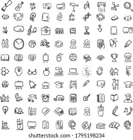 education icon set vector illustration sketch doodle hand drawn with black lines isolated on white background